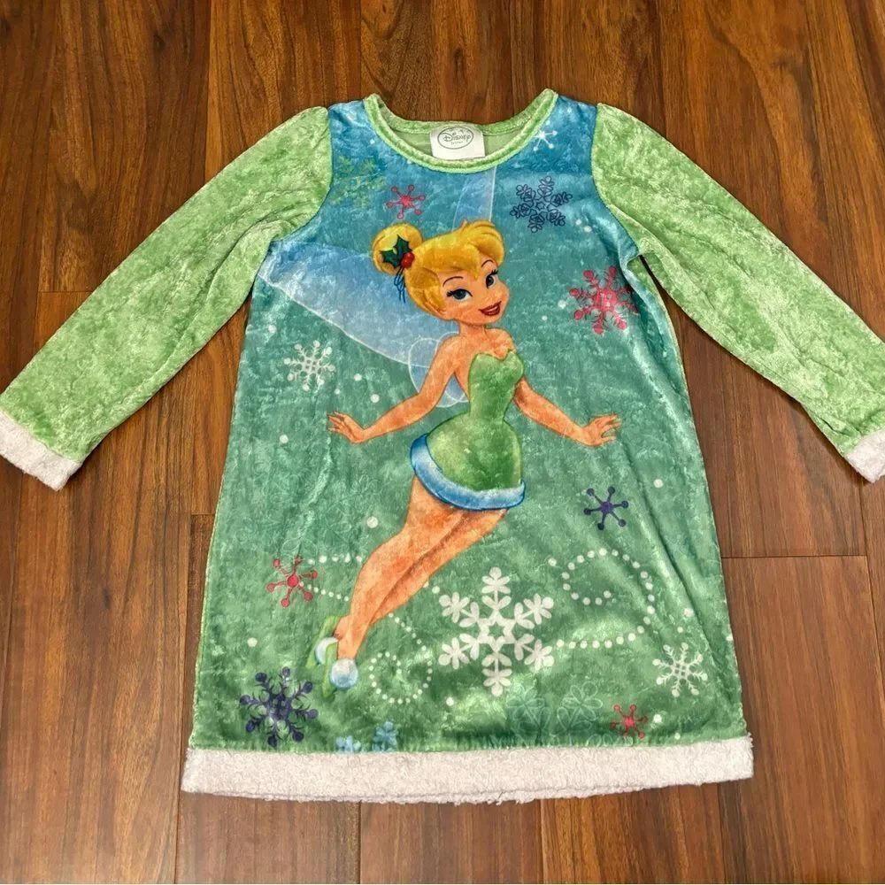 Disney Fairies Peter Pan Tinkerbell Green Crushed Velour Winter Nightgown